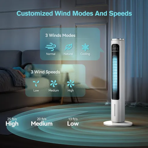 Vista 3 de FLOWBREEZE Aire acondicionado portátil sin ventanas, enfriador de aire evaporativo de 37 pulgadas con control remoto, tanque de agua de 2.5 L y 4