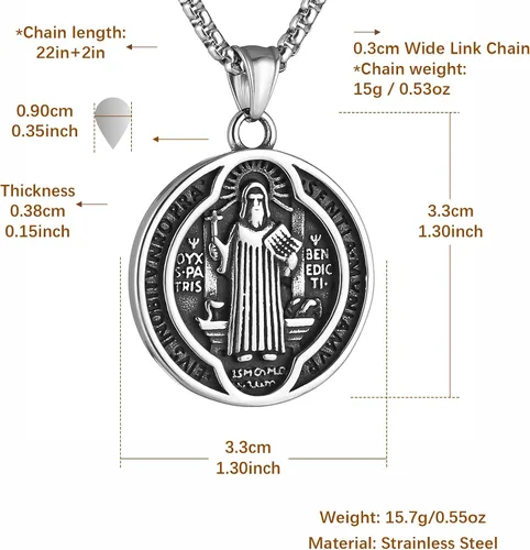 Vista 5 de HZMAN Collar con medalla de San Benito para hombres y mujeres, de acero inoxidable, colgante de cruz católica romana, protección contra exorcismo