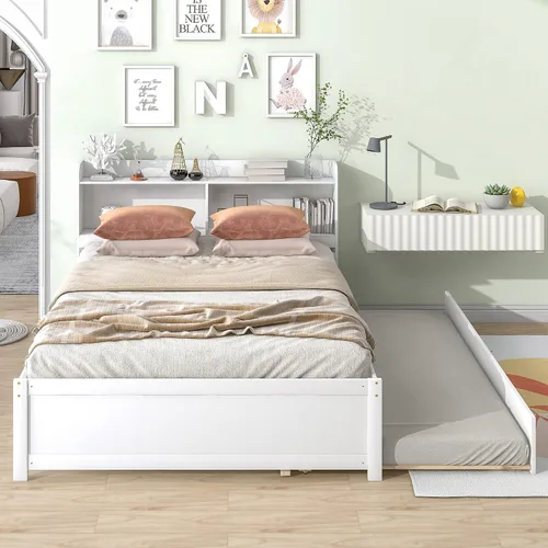 Vista 10 de Bellemave Cama matrimonial con nido y estantería, base de cama de plataforma con almacenamiento para niños, sin ruido, no necesita somier, fácil