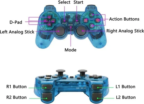 Vista 8 de CONNYAM Controlador inalámbrico para PS2, control remoto de juego de doble vibración 2.4G para PlayStation 2 PS2