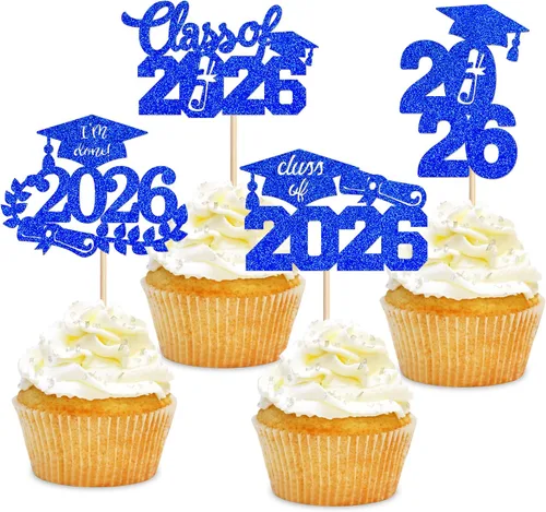Vista 22 de 24 adornos para cupcakes de graduación 2026, selecciones de alimentos/aperitivos para fiesta de graduación, decoración de mini pasteles, adornos