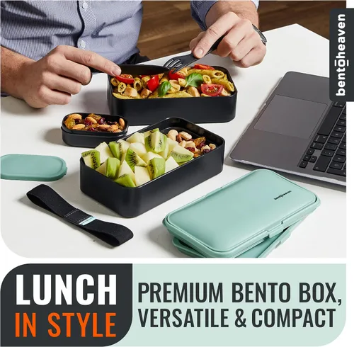 Vista 2 de Bentoheaven Lonchera Bento de alta calidad para adultos con compartimentos para mujeres y hombres, juego de utensilios, palillos y recipiente