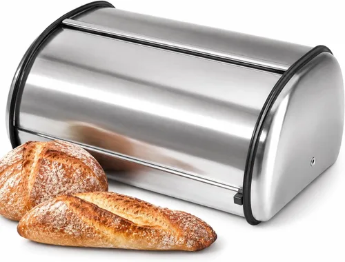 Vista 10 de Oggi Panera con tapa enrollable de acero inoxidable para encimera de cocina con tapa de vidrio templado - Se adapta a múltiples hogazas grandes