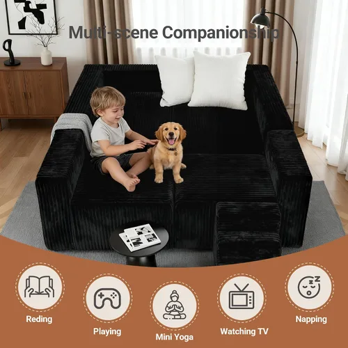 Vista 4 de Claiks - Sofá en forma de U de 128 pulgadas, sofá modular de gran tamaño Negro