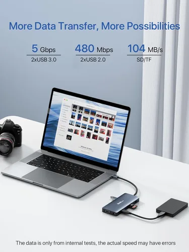 Vista 6 de Estación de acoplamiento USB C, adaptador de concentrador USB C 12 en 1 con 2 HDMI 4K, VGA, Ethernet, 4 puertos USB-A, audio, 100 W PD, lector