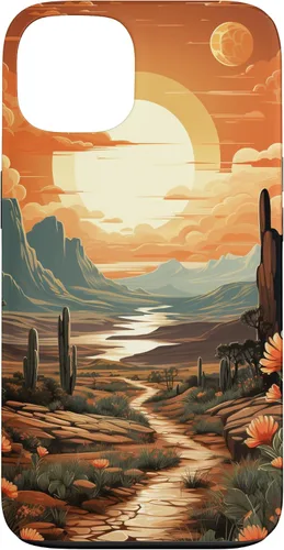 Vista 7 de iPhone 12 Pro Max Abstract Mountains Cactus Desert Landscape en funda terracota