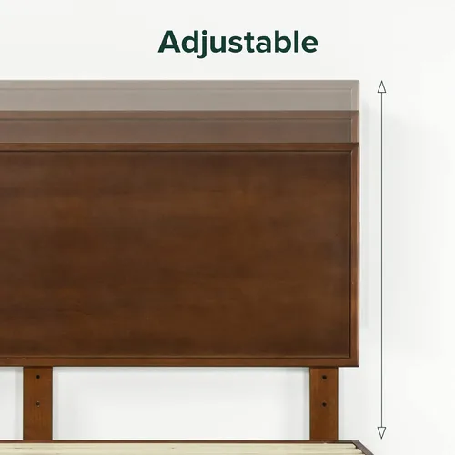 Vista 2 de Zinus Deluxe cama de madera estilo de medio siglo con cabecero, sin necesidad de colchon de resortes, Pino, Marrón