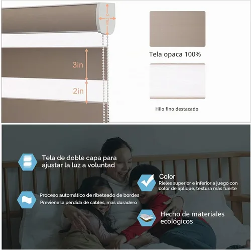 Vista 3 de MYshade Persianas enrollables de cebra opacas (85 %) con cordón para ventanas interiores, persianas de doble capa beige para dormitorio, baño, sala