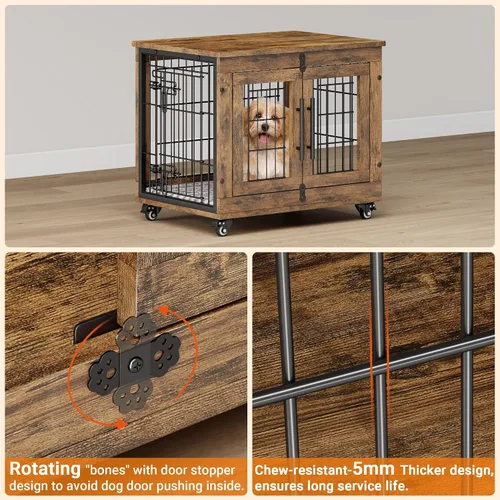 Vista 7 de Lulive Mueble de Jaula para Perros Pequeños, Perrera para Perros de Interior con Puertas Dobles de Madera, Jaula para Perros de 27.1'' de Servicio