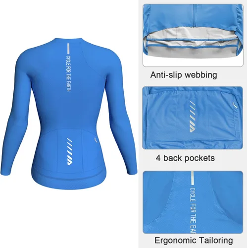 Vista 2 de Wulibike Camiseta de ciclismo para mujer, manga larga, camisetas de ciclismo para mujer, camisetas de ciclismo transpirables con 4 bolsillos