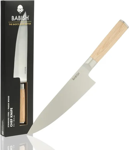 Vista 9 de Babish Cuchillo de chef de 8 pulgadas – Cuchillo de cocina de acero alemán 1.4116 de alto carbono, cuchilla de chef afilada de espiga completa
