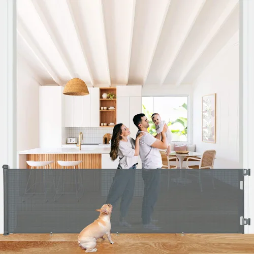 Vista 11 de COMOMY - Puerta retráctil para bebé para escaleras, puerta de malla de 0-55" para mascotas para puertas y pasillos de la casa, puerta de seguridad