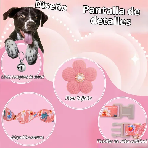Vista 2 de Collar para perro mediano con flor, collares de perro para perros medianos Collar para niña Collar de perro lindo con campana, longitud ajustable