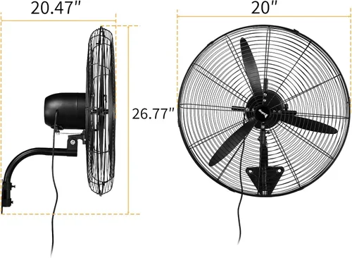 Vista 2 de Ventilador oscilante de montaje en pared de alta velocidad de 20 pulgadas Negro