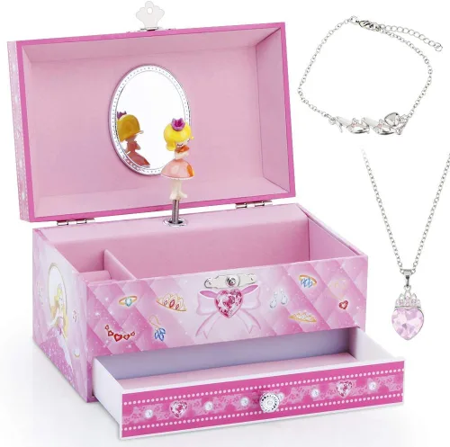 Vista 2 de RR ROUND RICH DESIGN Joyero musical para niñas con bailarina y lindo tema de princesa, color rosa