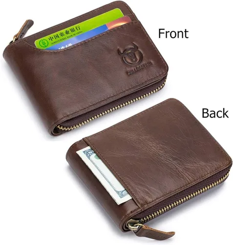 Vista 3 de BULLCAPTAIN Cartera de cuero con cremallera para hombre con cremallera y cierre RFID