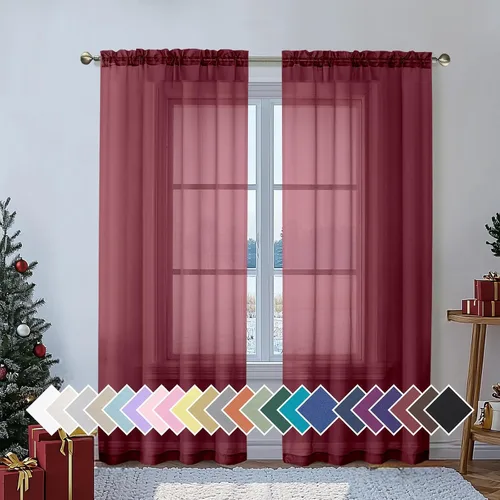 Vista 31 de Aiyufeng 2 paneles de cenefa transparente negra de 14 pulgadas de largo, cortinas cortas negras transparentes para dormitorio, cortinas de cocina