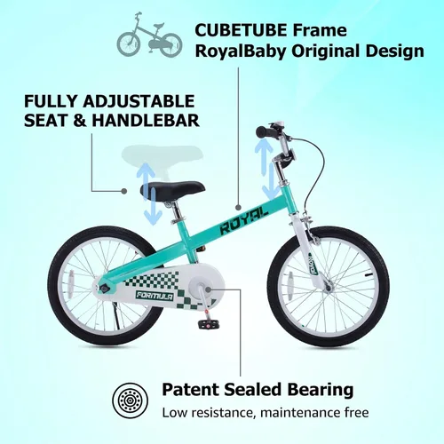 Vista 7 de Royalbaby Bicicleta Cubetube para niños de 3 a 9 años, bicicleta para niños pequeños de 12, 14, 16, 18 y 20 pulgadas, con ruedas de entrenamiento