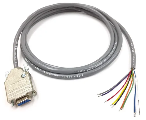 Vista 2 de Custom Cable Connection Cable serie RS232 de 6 pies DB9 hembra a extremo romo - 24 AWG con cubierta de PVC gris - Fabricado en Estados Unidos