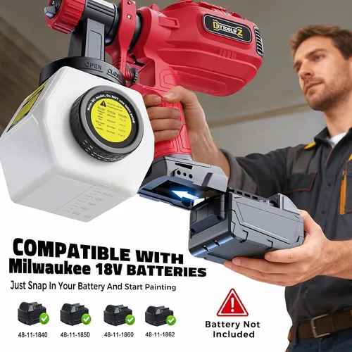 Vista 8 de DIYtoolifz - Pulverizador de pintura inalámbrico compatible con batería Milwaukee 18V, pistola de pintura eléctrica de 40.6 fl. oz con 4 boquillas