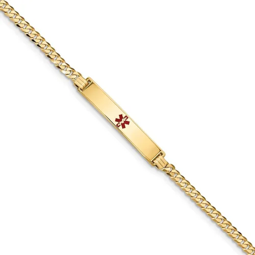 Vista 9 de 14k Yellow Gold Medical Alert Red Enamel Flat Curb Link Id Bracelet 8 Inch Fine Jewelry For Women Gifts For Her