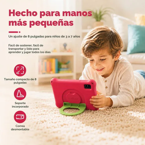 Vista 3 de Tableta para niños de 8 pulgadas, Android 15, Octa-Core 12 GB de RAM + 64 GB de ROM, tableta para niños pequeños con WiFi 6, control parental Rojo