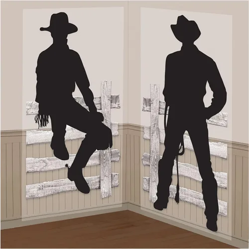 Vista 2 de Black Silhouette Cowboys Scene Scetter Add-Ons - 65 x 33.5 pulgadas (paquete de 2) - Fondos de plástico fáciles de instalar para fiestas y eventos