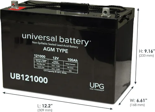 Vista 2 de Universal UB121000-45978 batería AGM de ciclo profundo de 100AH 12V 24V 48V (negro)