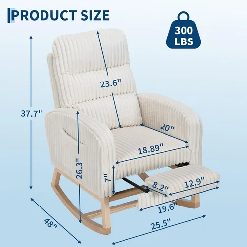 Vista 2 de GarveeHome Mecedora para guardería con reposapiés, balancín deslizante con Beige