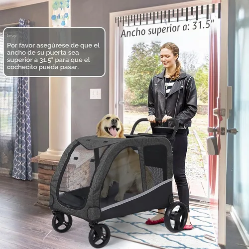 Vista 2 de Cochecito para perros grandes, cochecito extra grande para mascotas para perros medianos, carrito para perros, diseño plegable, asa ajustable