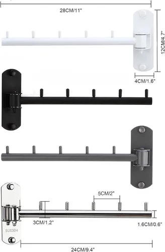 Vista 2 de Paquete de 2 percheros plegables de pared con brazo oscilante de acero inoxidable resistente para baño, dormitorio, cuarto de servicio