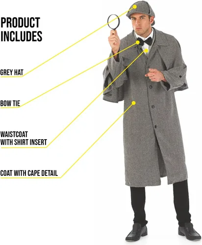 Vista 3 de fun shack Disfraz de detective para hombre, disfraz de detective para hombre, disfraz de Halloween de detective, disfraz de investigador privado