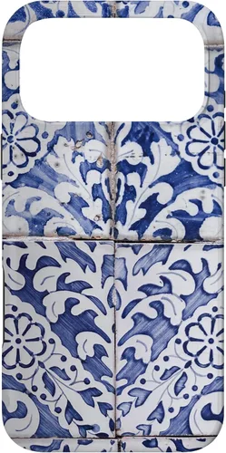 Vista 22 de Azulejos de patrón portugués - Funda azul y blanca floral para iPhone 17
