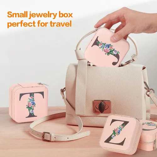 Vista 6 de LETURE Joyero de viaje pequeño, organizador de joyas con espejo, regalos únicos para mujeres, adolescentes, niñas, mamá, abuela, anillos, collares