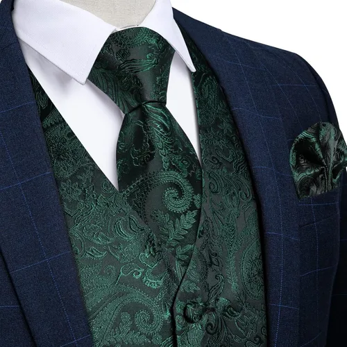 Vista 2 de DiBanGu Conjunto de corbata de chaleco de cachemira para hombre con alfiler de solapa, clip de corbata, 7 piezas de seda con cuello en V, chaleco