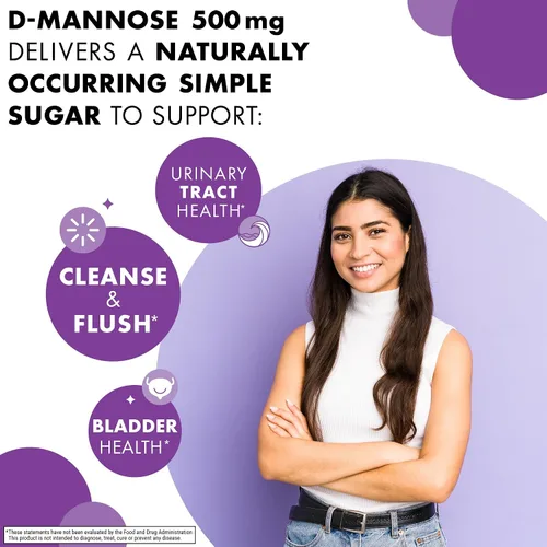 Vista 3 de BlueBonnet Nutrition D-Mannose 500 mg – Apoyo del tracto urinario de acción rápida para hombres y mujeres* – Sin OMG, vegano, kosher, sin gluten
