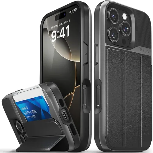 Vista 38 de VENA vCommute - Funda tipo cartera para iPhone 15, [protección contra caídas de grado militar] Funda de cuero con ranura para tarjetas con soporte