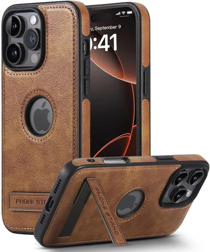 Vista 29 de Funda de cuero para iPhone 13 Pro, funda protectora delgada con función atril a prueba de golpes, soporte invisible integrado compatible con iPhone