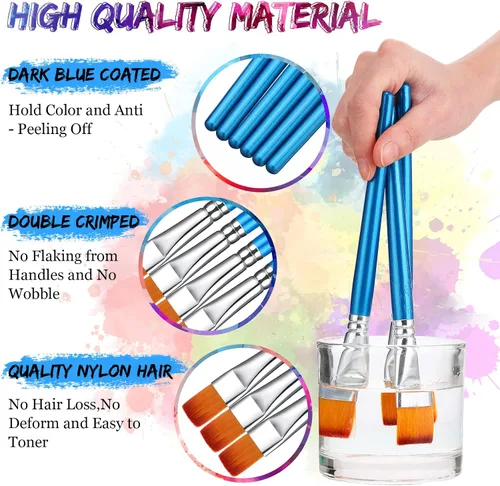 Vista 3 de 120 pinceles planos para pintura acrílica, pinceles de pintura sintética grandes a granel con mango de madera para acuarela, óleo, manualidades