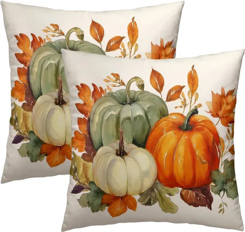 Vista 39 de Giwawa Juego de 2 fundas de almohada de calabaza otoñal de 16 x 16 pulgadas, fundas de cojín de algodón de madera de girasol para sofá, patio
