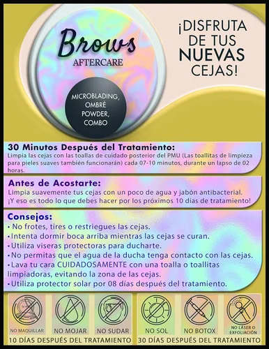 Vista 4 de 50 Pcs Instrucciones De post Cuidados De Las Cejas Permanentes - Versión Española Microblading Tarjetas de Instrucciones de Cuidado Posterior 4.25x