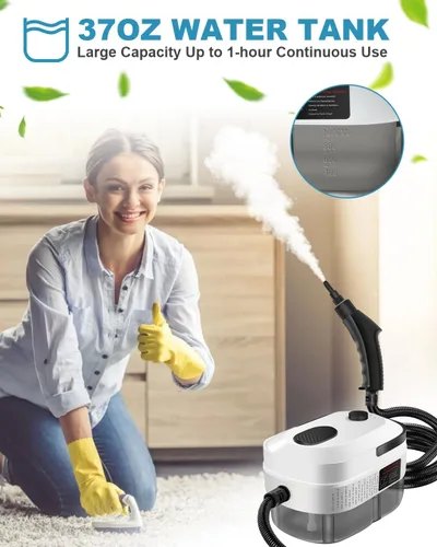 Vista 6 de Limpiador de vapor de mano, 2500 W, potente vaporizador multiusos de calentamiento de 15 segundos, temperatura de 3 niveles, vaporizador de limpieza