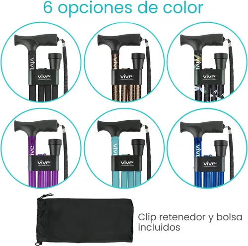 Vista 7 de Bastón plegable Vive, bastón de peso ligero robusto para hombres y mujeres, diseño plegable para la portabilidad y la conveniencia, acabado liso