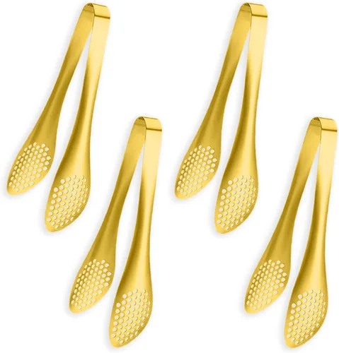 Vista 8 de Pinzas doradas para servir, de acero inoxidable de 5 pulgadas, pinzas pequeñas para aperitivos, pinzas para azúcar, pinzas para hielo, juego de 4