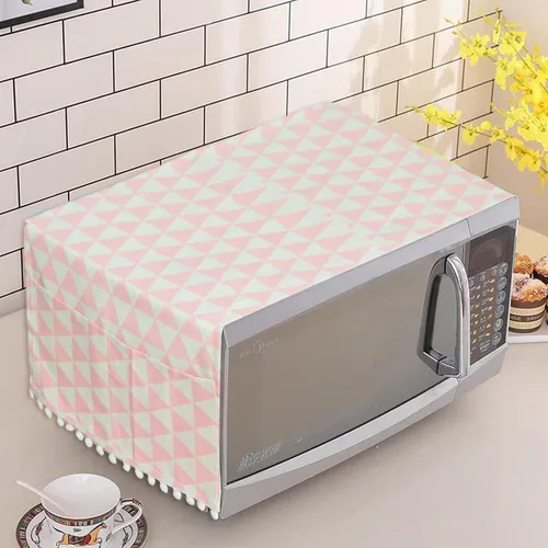 Vista 3 de yueton Funda para horno de microondas, color rosa, a prueba de polvo, funda de algodón y lino, protector de electrodomésticos para el hogar