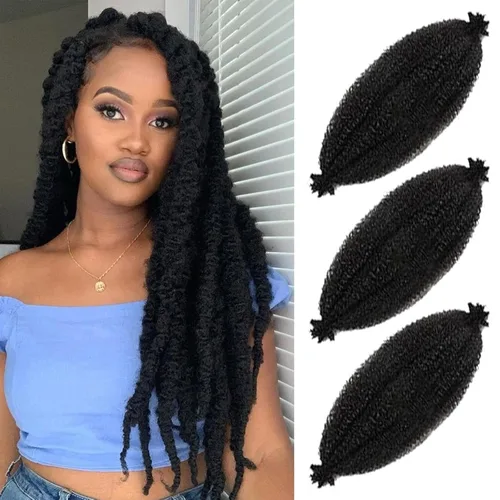 Vista 22 de Cabello afro trenzado elástico de 16 pulgadas, paquete de 3 marley twist para rastas falsas, trenzas rizadas de mariposa, cabello trenzado marley