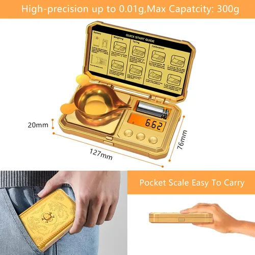 Vista 3 de GRAM PRES - Báscula digital de bolsillo de 10.58 oz x 0.00 oz de precisión, con pesos de 1.76 oz Small Mini High Precision Gold Scale Digital