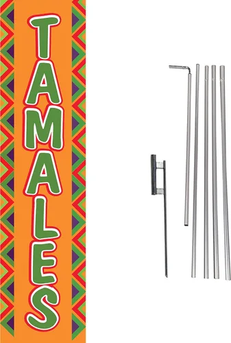 Vista 3 de Pupusas - Bandera rectangular de plumas con kit de poste y pico de tierra para restaurantes, mercados, propietarios de negocios