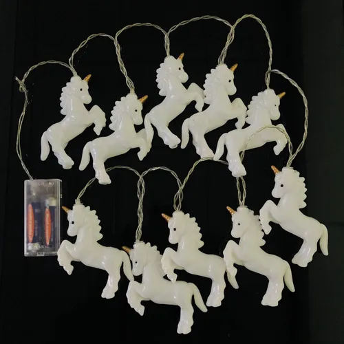 Vista 6 de Guirnalda de luces decorativas de caballo de unicornio para habitación de los niños (4.9 ft/10LED, caballo blanco, luz colorida)
