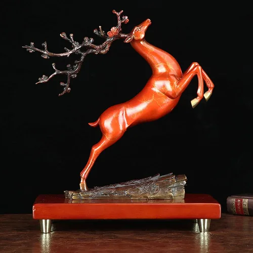Vista 5 de Chinese feng shui statue sculpture Pure Copper Crafts Deer Statue Copper Deer Decoration Home Living Room Wine Cabinet Deer Ornament Housewarming